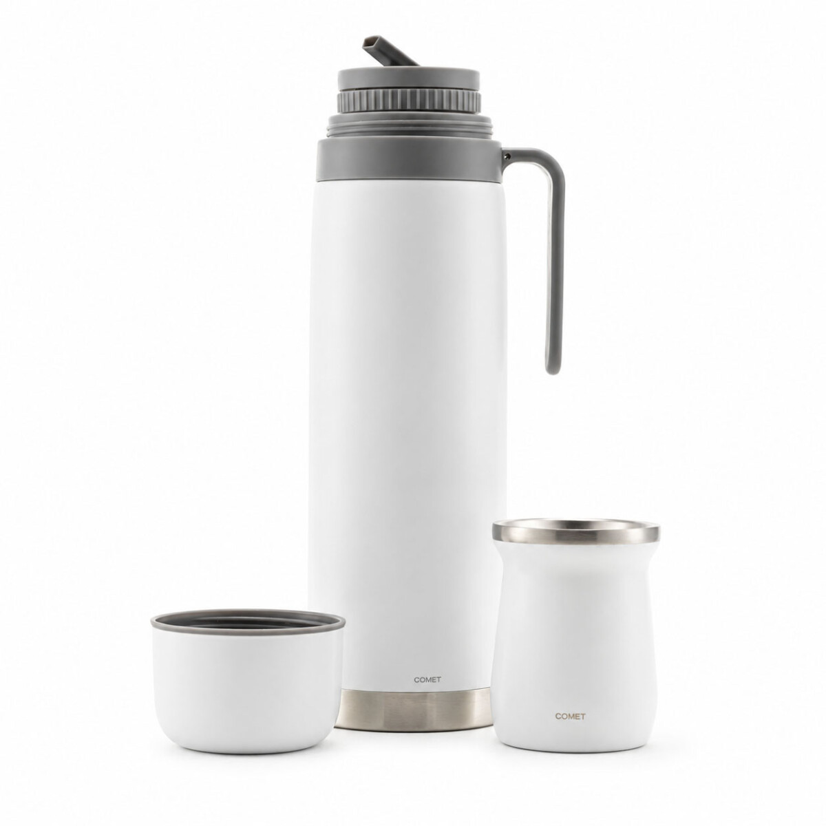 Set Matero Bologna Termo 1L + Mate Térmico Acero Inoxidable - Blanco 