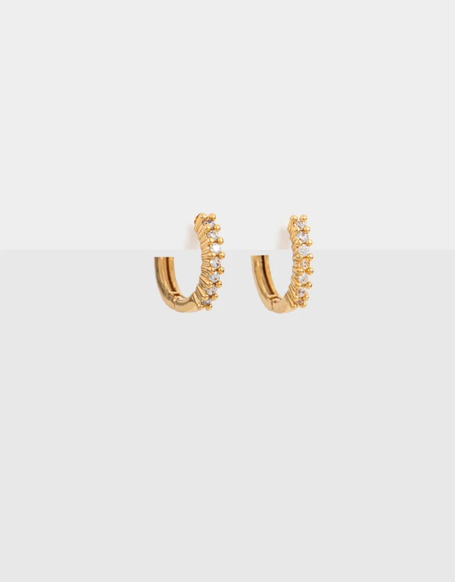 Aros Argollas Bañada en Oro Argollas Con Cubic Zirconia - Dorado