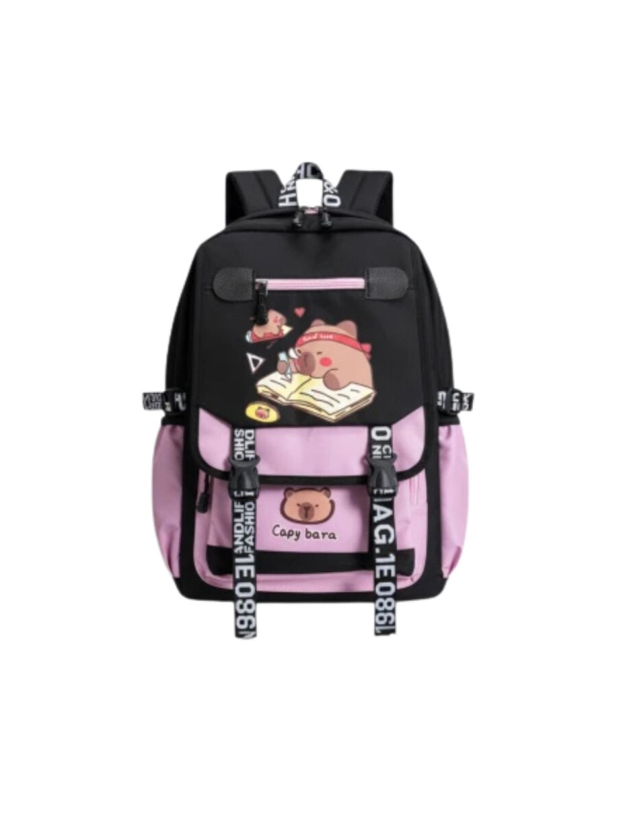 Mochila Escolar Capibara - Rosa/Negro 