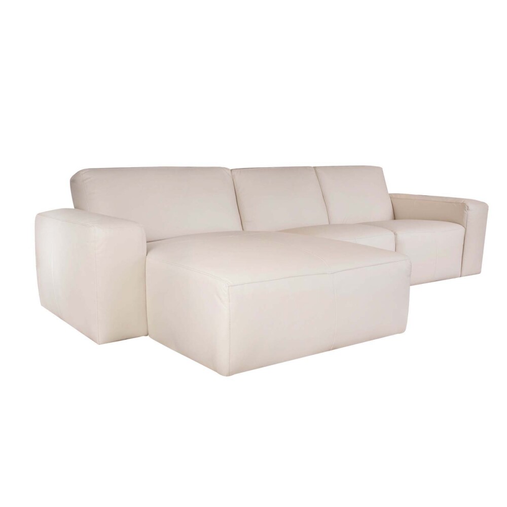 SOFA CON CHAISE MÁS DE 4 CUERPOS CUERO-Y-MADERA NATURAL-BEIGE LOFT ARENA