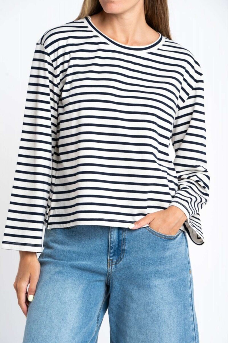 Remera Algodon Elastano Rayada - Marino 