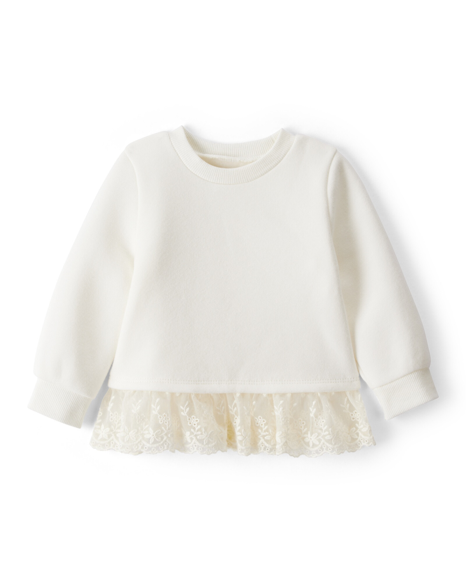 Remera de algodón, con volado de encaje, marfil Sin color