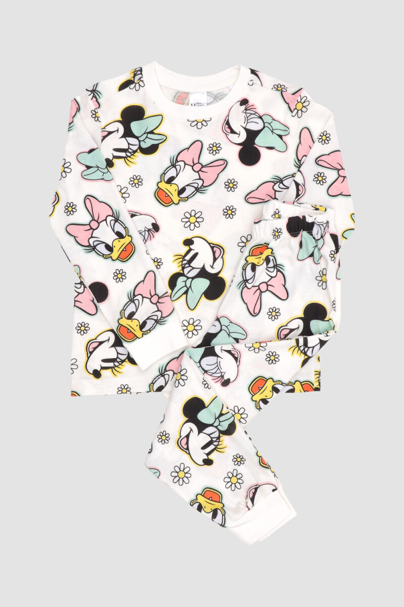 Pijama infantil full print minnie - Marfil 