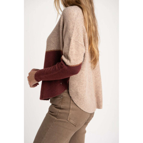 Sweater Intarsia Color Block Burdeos