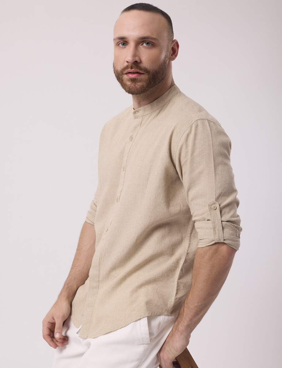 Camisa m/l lino lisa crudo