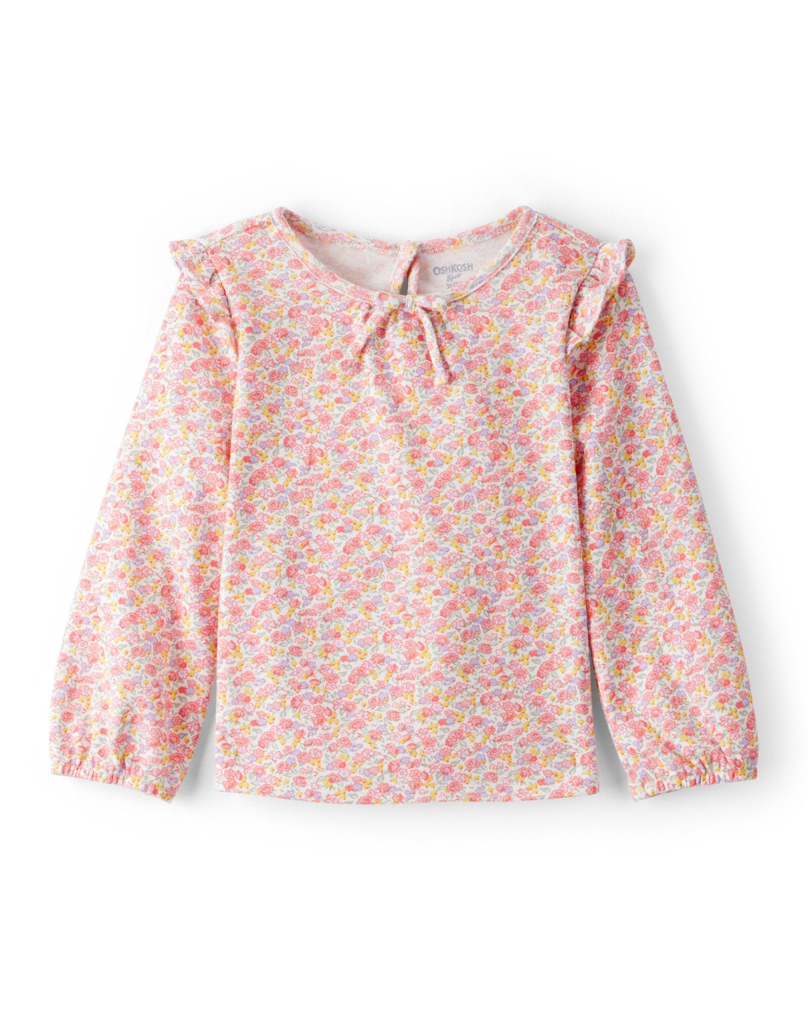 Blusa de algodón, manga larga, rosada, diseño floral Sin color