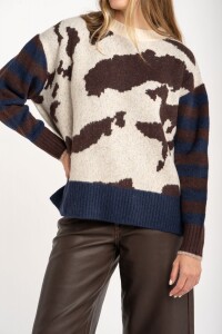 Sweater Animal Print Vaca Combinado Marrón
