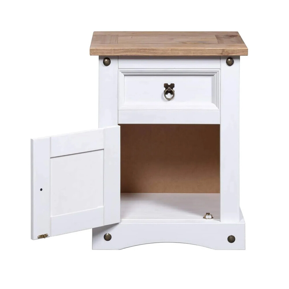 Mesa de luz 1 cajón 1 puerta - Madera maciza / Línea Mexicana blanco