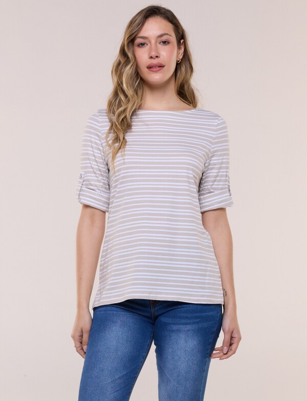 Remera De Algodón Lineas BEIGE