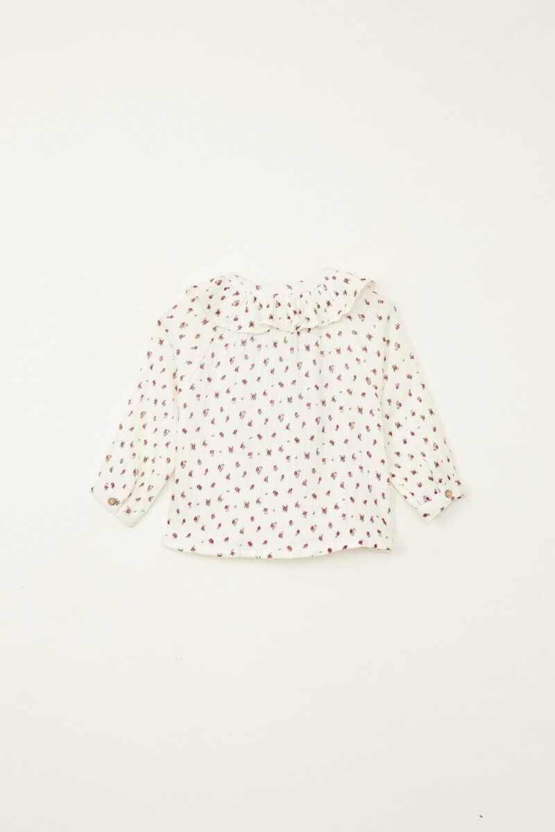 Camisa cuello volado estampa flores Crudo