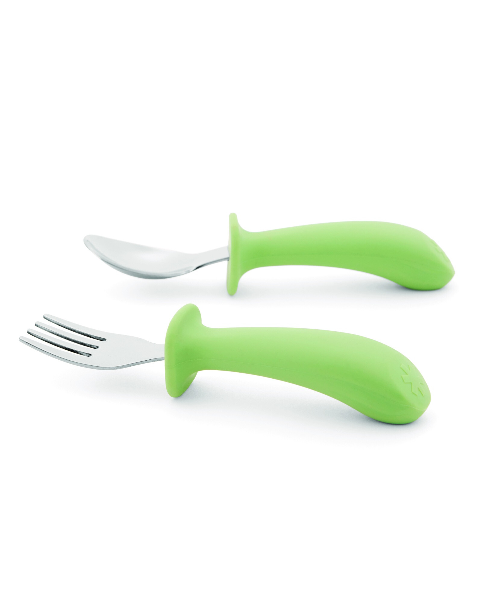 Set de cubiertos, cuchara y tenedor con agarre fácil, verdes Sin color