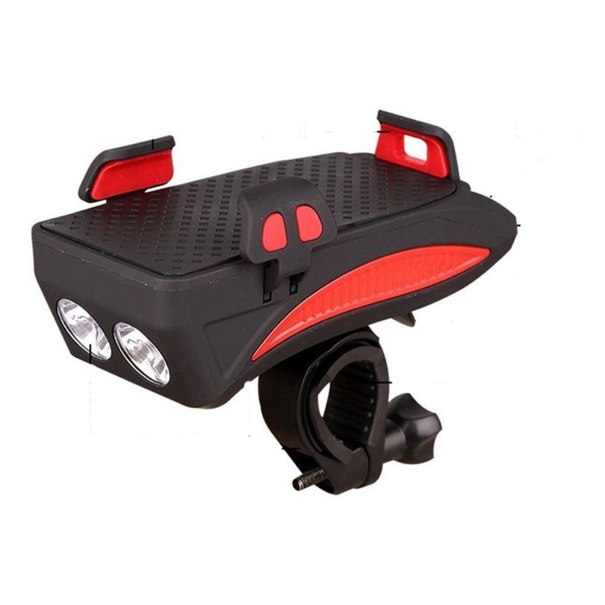 Farol Luz Led Bicicleta 4 En 1 Bocina Luz Cargador Soporte - variante color ROJO 