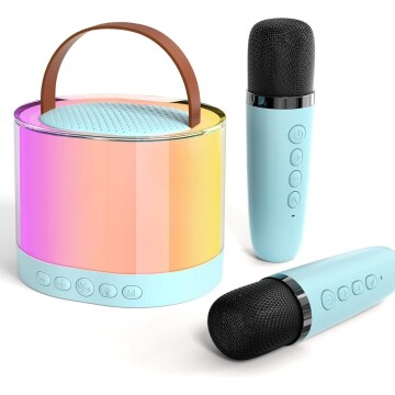Parlante Set Karaoke Portátil X2 Micrófonos Bluetooth Led Variante Color Azul