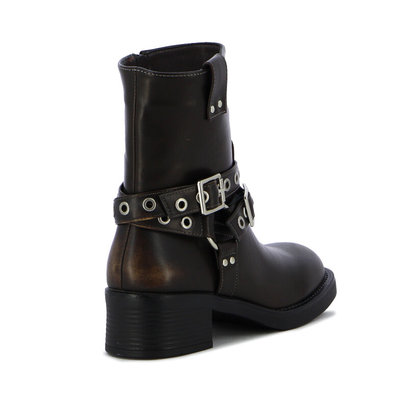 Darkness Bota De Mujer Caña Baja C/ Tiras Y Hebillas - Dorado Dorado