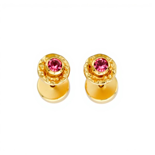 Abridores Zirconia rosa-Oro 18k-Piedra Zirconia-AB9519 conpiedra
