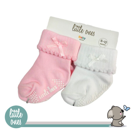 Pack x2 medias para bebé Little Ones Rosa y Blanco 6-12 m