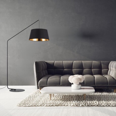 Luminaria de pie pantalla negra interior dorado E27 180cm Luminaria de pie pantalla negra interior dorado E27 180cm