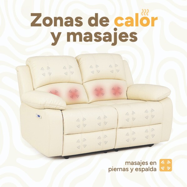 Sofá Sillón 2 Cuerpos Reclinable Masajeador Electrico Living Color Variante Crema