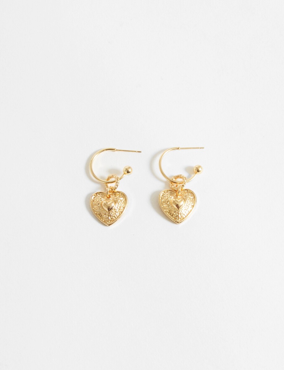 Aros dije corazón labrado - dorado 
