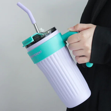 Vaso térmico con agarre y sorbito bi color Lila