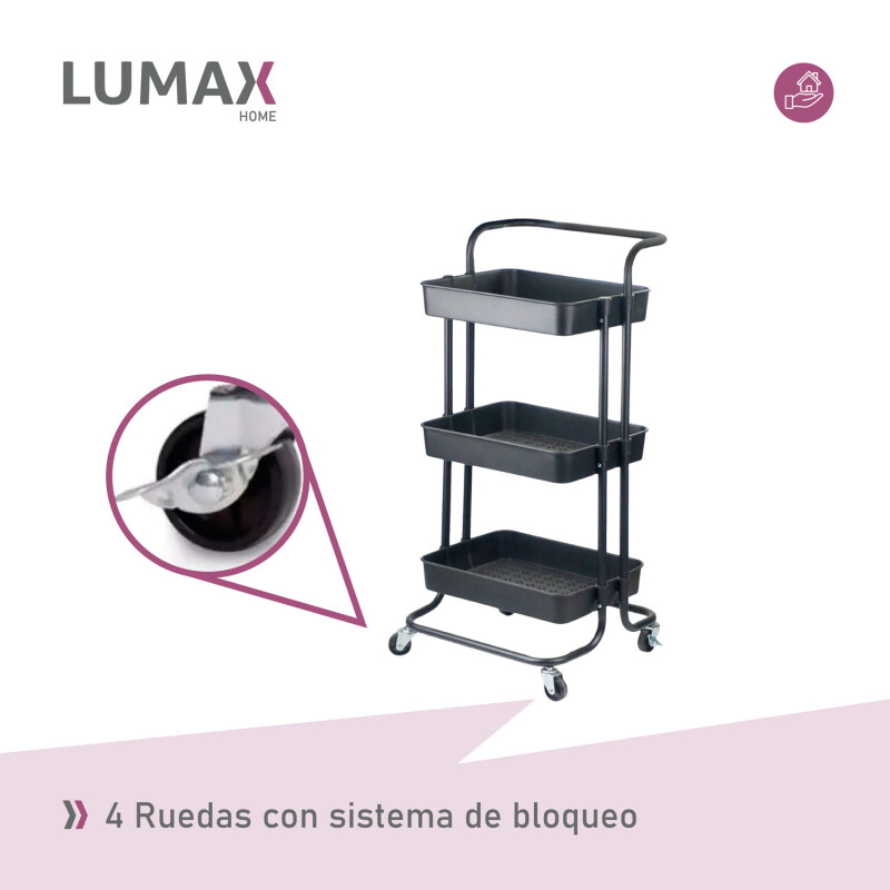 Carrito Organizador 3 Niveles Multiuso con Ruedas Negro