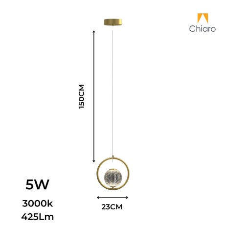 Colgante led esfera dorada y vidrio facetado Colgante led esfera dorada y vidrio facetado