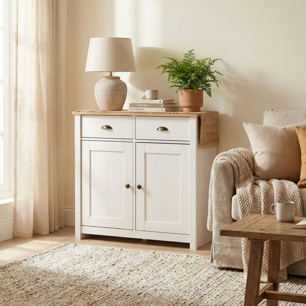 Aparador 2 puertas 2 cajones - Linea Colonial Blanco/Freijo