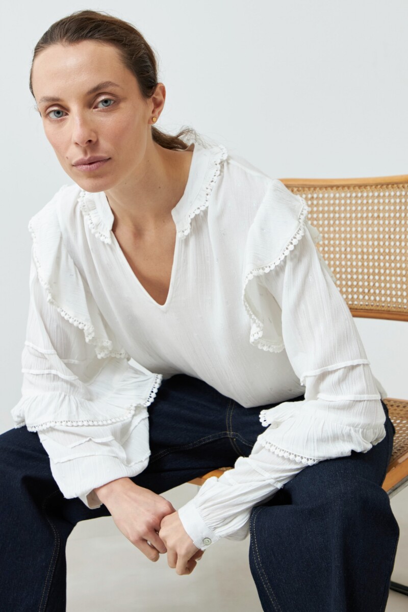 Blusa bambula con volados - crudo 