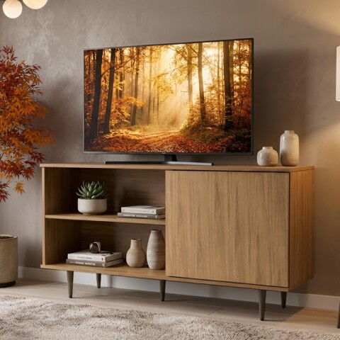 Mueble Rack de Tv PADUA de Piso con Puerta y Estantes 136 cm de Ancho - Freijo Mueble Rack de Tv PADUA de Piso con Puerta y Estantes 136 cm de Ancho - Freijo