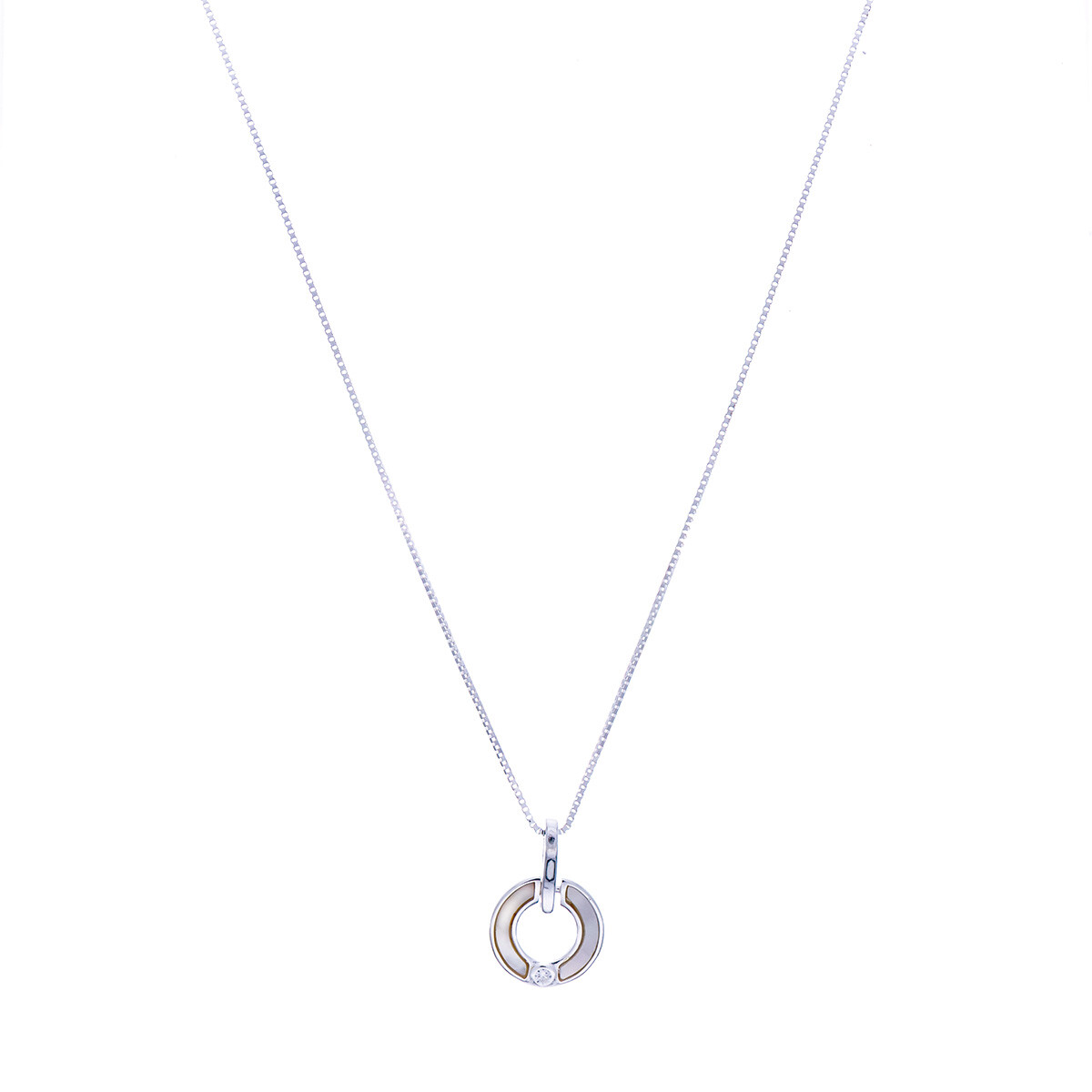 Conjunto de cadena y dije de plata 925 con nácar y circonia. 