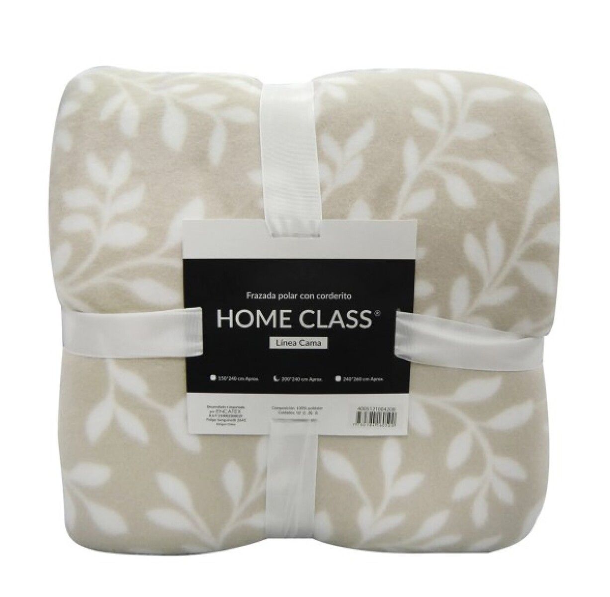 Frazada con Corderito 2 PLAZA Home Class 200 x 240 cm - HOJAS BEIGE 