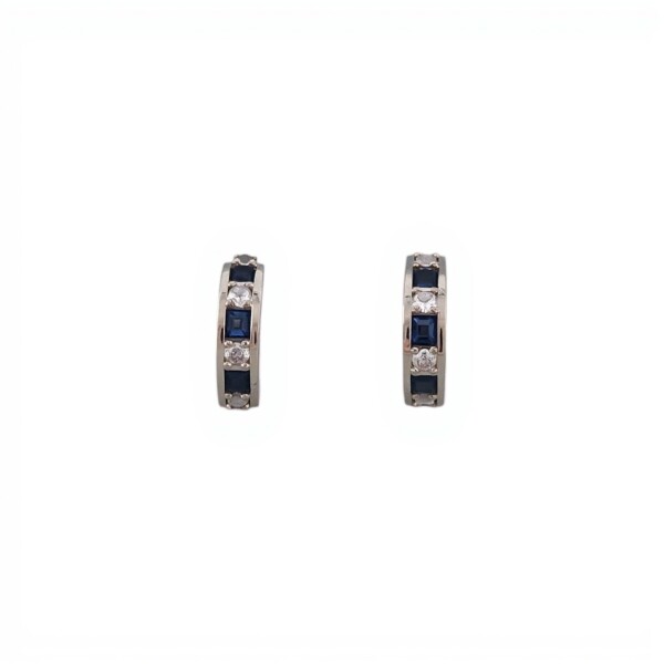 Caravanas Medio aro-Plata 925-Piedra Zafiro y zirconia-CA3269 conpiedra