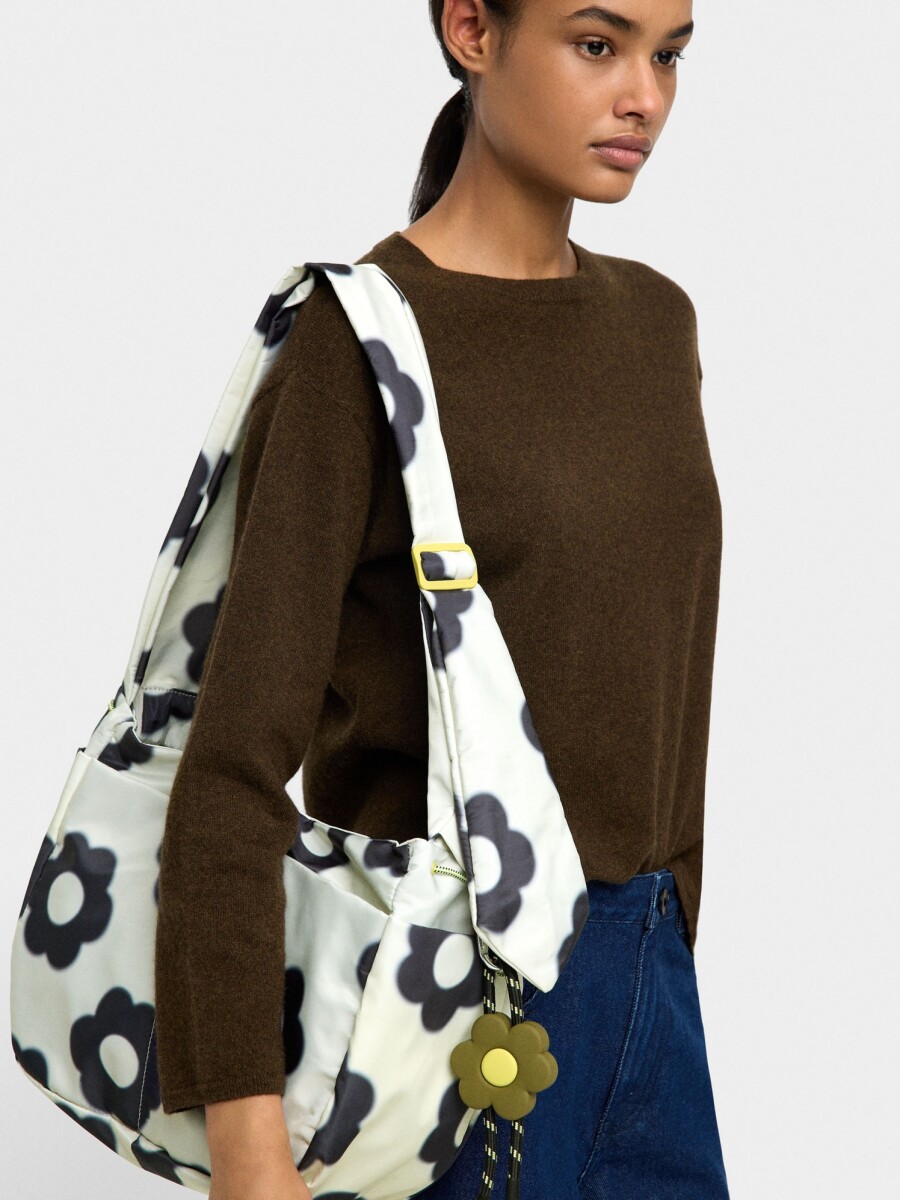 Bolso De Hombro De Nylon Estampado Floral M crudo