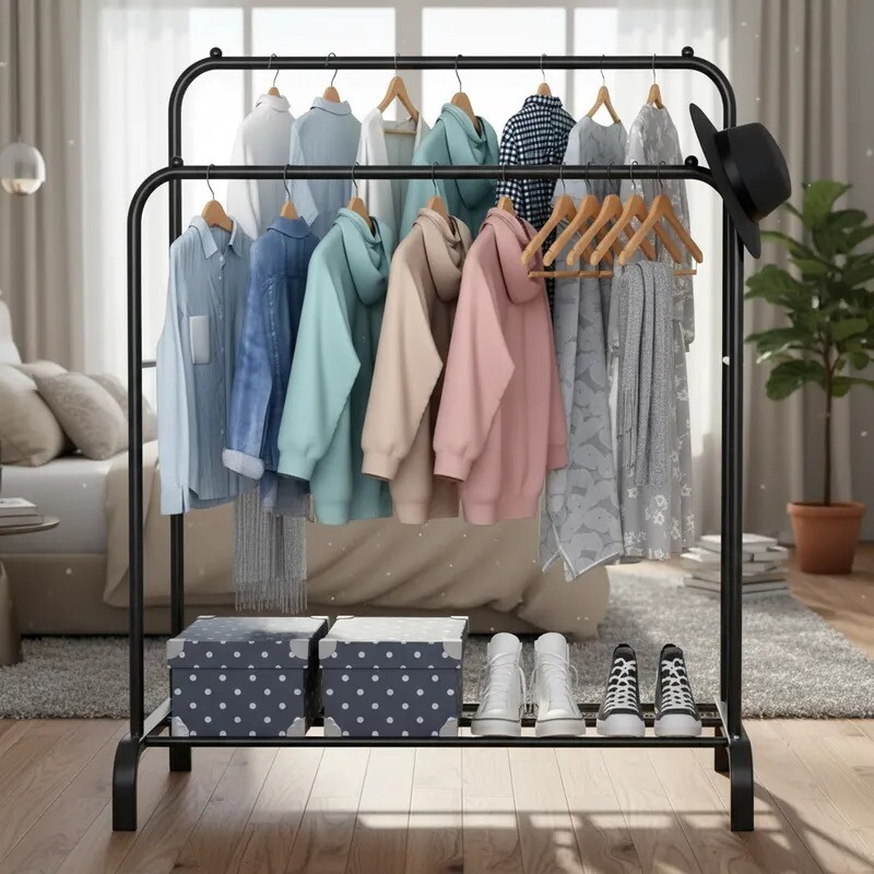Perchero Doble de Metal para Organización de Ropa y Zapatos Perchero Doble de Metal para Organización de Ropa y Zapatos
