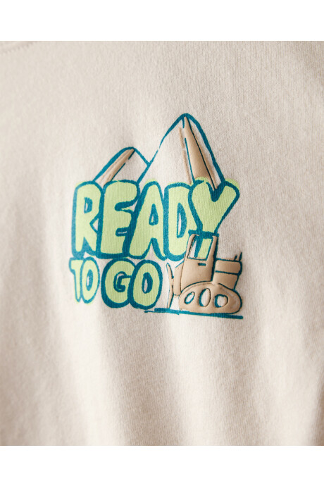 Remera de algodón, manga larga, beige, estampada Sin color