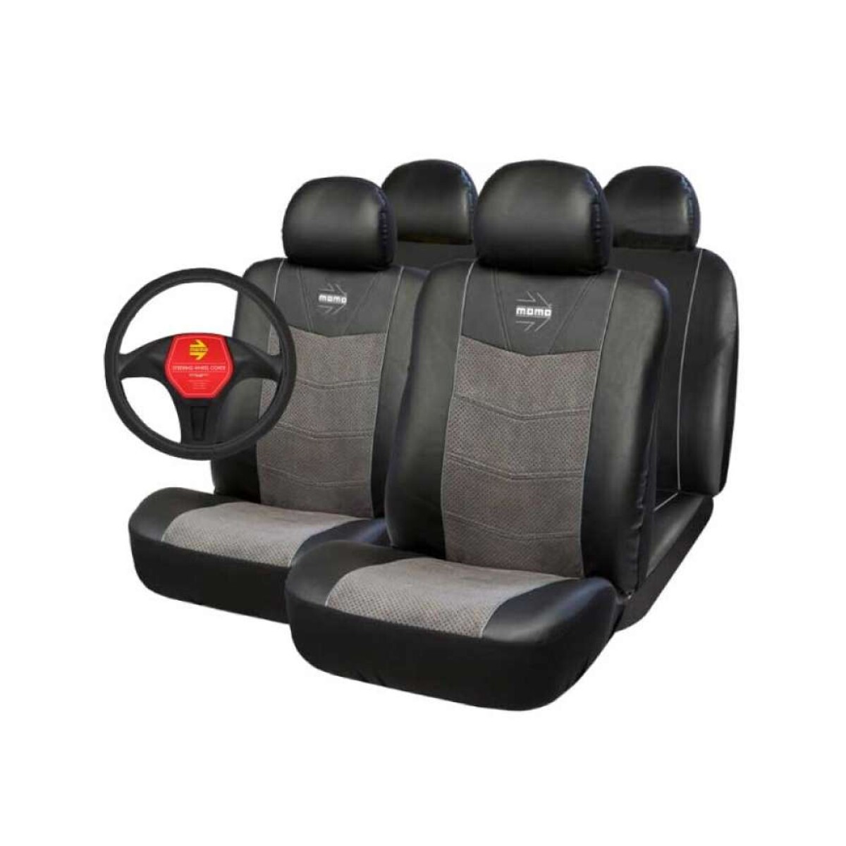 Cubreasiento Mas Cubrevolante Momo Auto - Negro Y Gris 