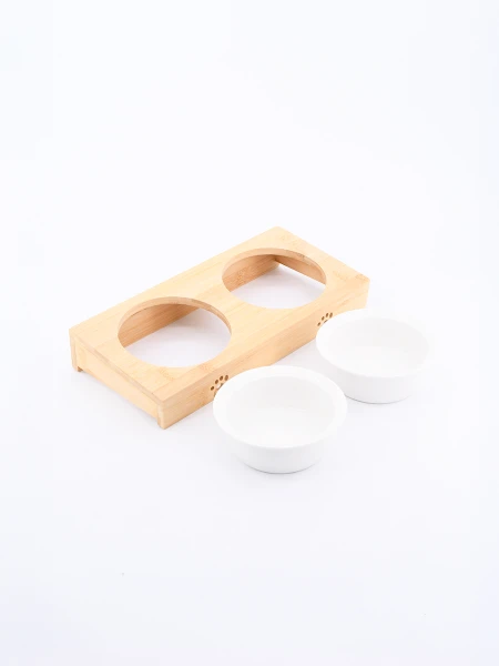 PLATO DOBLE DE BAMBOO CON CERÁMICA MADERA