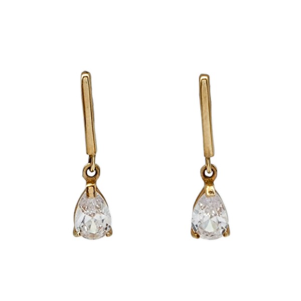 Caravanas oro Gotas - Oro bajo - Zirconia blanca- CA8008 conpiedra