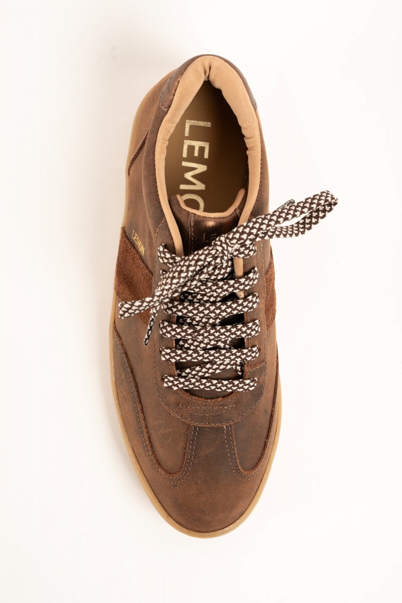 Zapatilla Cuero Combinada Chocolate