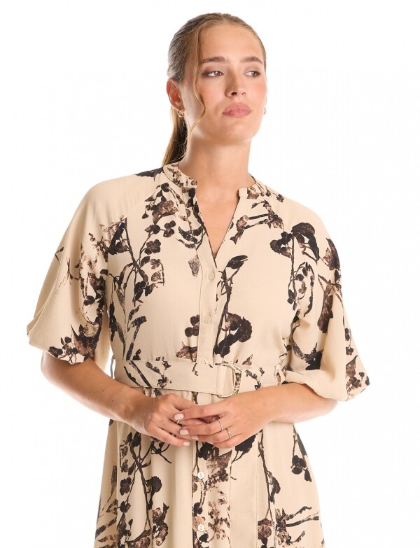 Vestido Maxi Cinto Flores BEIGE/MULTI