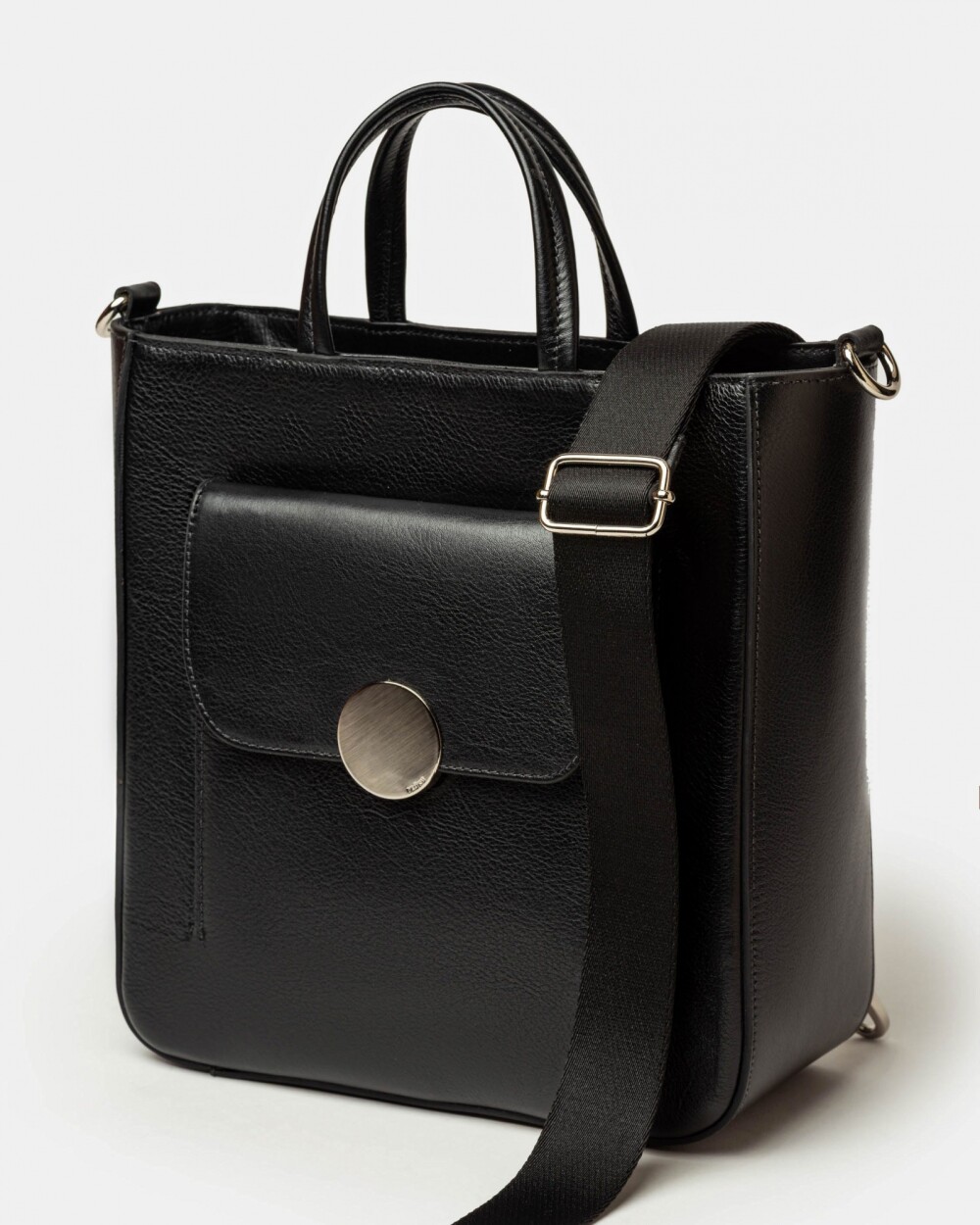 Shopper The Circle en cuero liso Negro