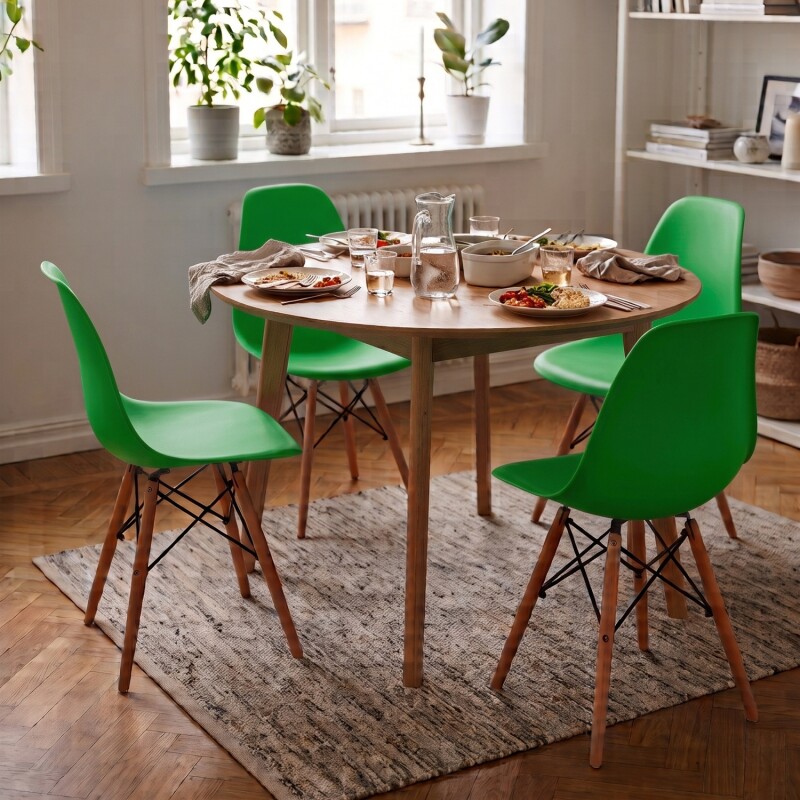 Pack 4 Sillas De Comedor Eames Lumax De Diseño Moderno Con Patas De Madera Verde