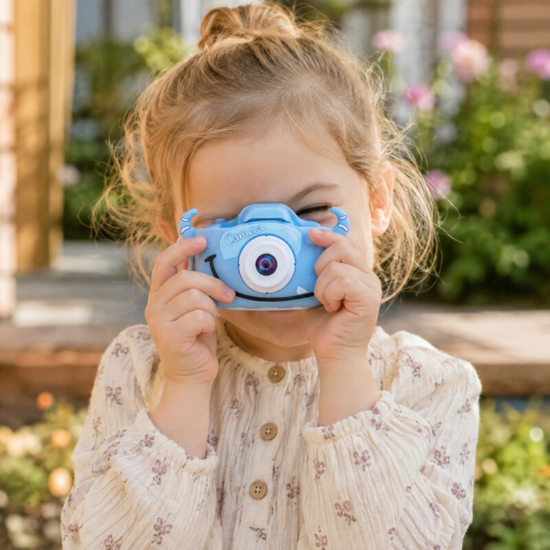 Cámara de fotos digital infantil con funda celeste Cámara de fotos digital infantil con funda celeste