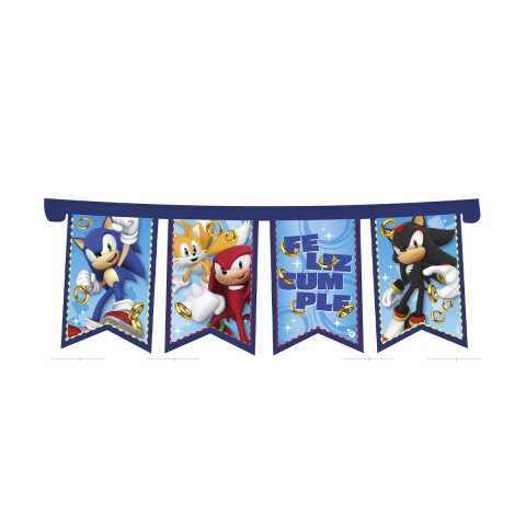 Cotillón Banderín Cartel Feliz Cumple Sonic 150 cm U