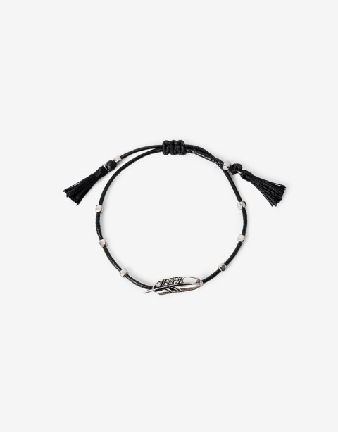 Pulseras Flexibles Folk Pulsera Ajustable Con Dije Pluma Y Strass Boho - Plateado Antique Silver