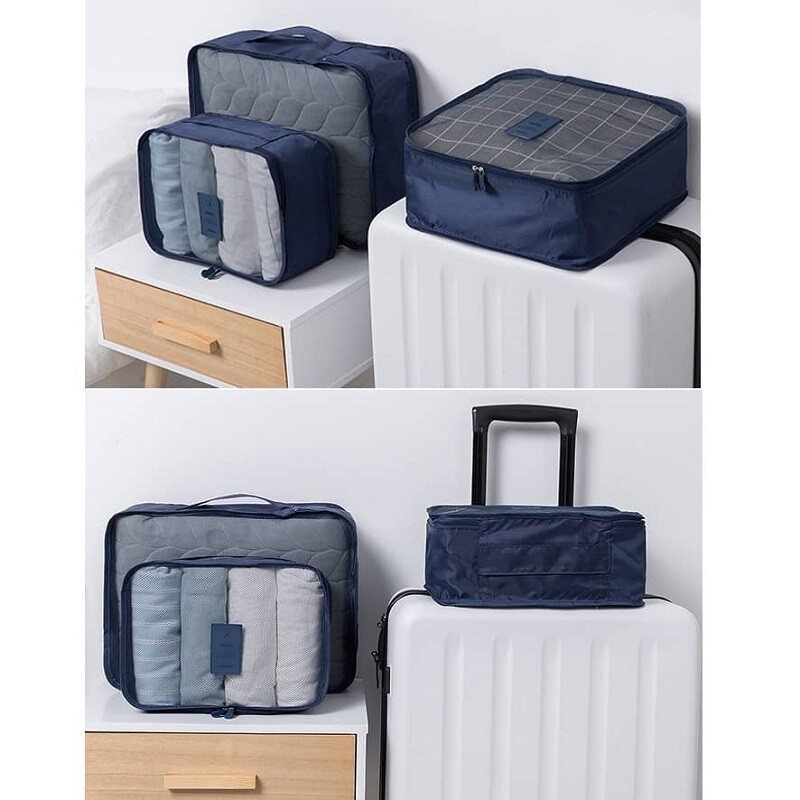 Set 6 bolsas organizadoras equipaje de viaje para valija azul