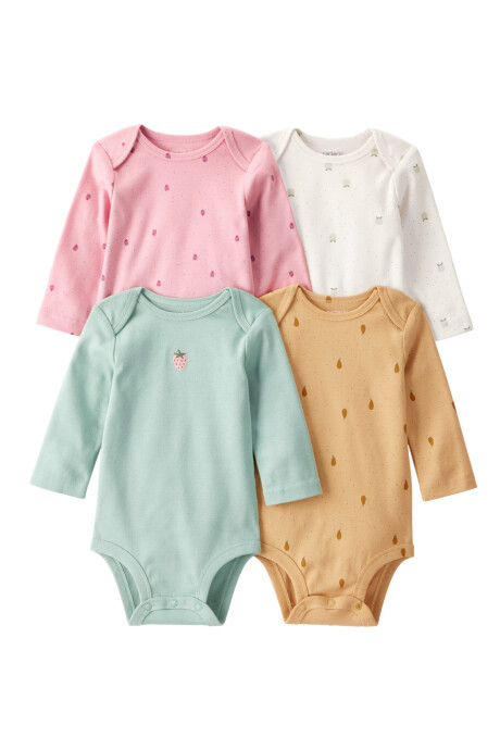 Pack cuatro bodies de algodón, diseño frutas Sin color