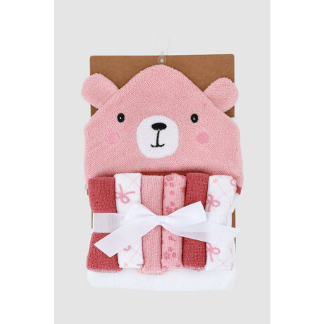 Toalla Con Capucha + 5 Babitas Bebe Lazos Rosado