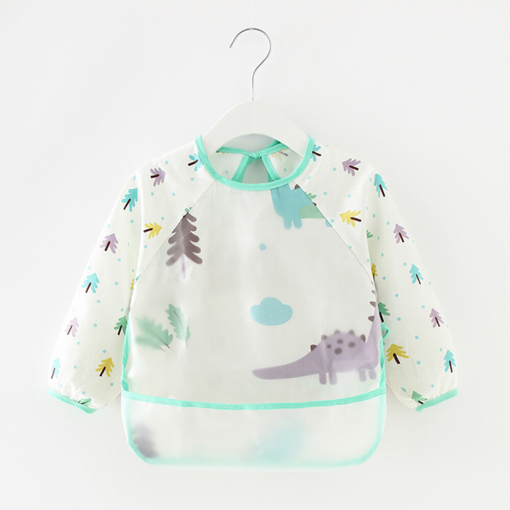 Babero con manga Little Ones dino blanco verde agua