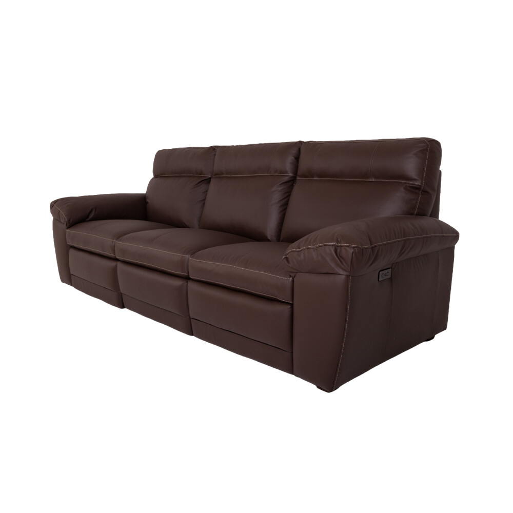 SOFÁ RECLINER 3 CUERPOS CUERO-100-NATURAL MARRON IMPERIAL CHOC.